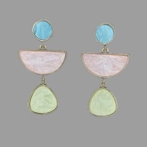 BONALUNA Geometric Frame Pierced Dangle Earrings Acrylic Gems Gold Toned Pink